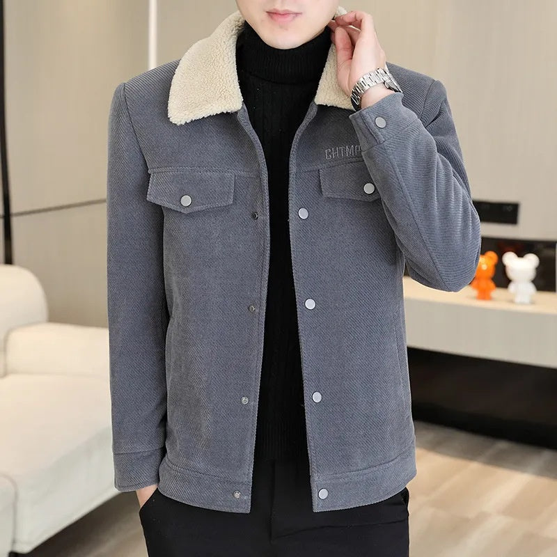 🔥2025 HOT SALE🔥 Men's Fashion Lapel Solid Color Button Thickened Jacket