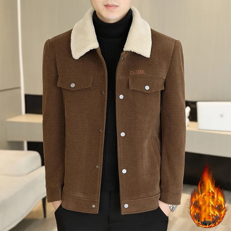 🔥2025 HOT SALE🔥 Men's Fashion Lapel Solid Color Button Thickened Jacket