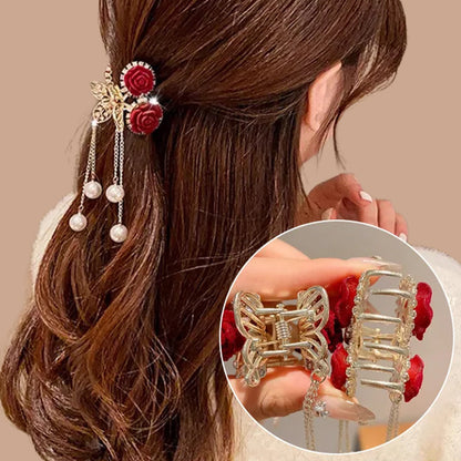 🔥2025 HOT SALE🔥 Elegant Velvet Rose Hair Clip with Pearls