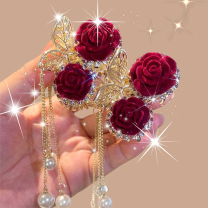 🔥2025 HOT SALE🔥 Elegant Velvet Rose Hair Clip with Pearls