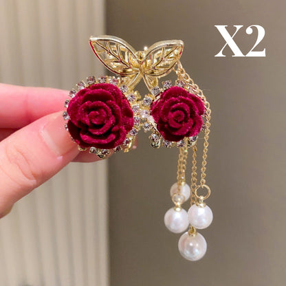 🔥2025 HOT SALE🔥 Elegant Velvet Rose Hair Clip with Pearls