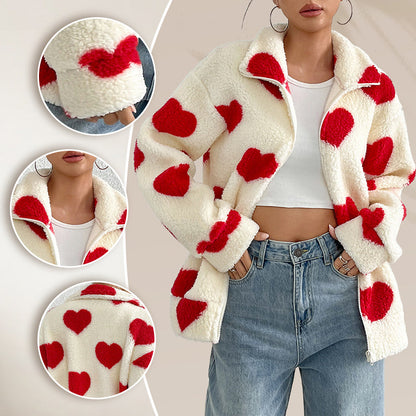 ❄️Winter Specials❄️ Women’s Warm Heart Print Full Zip Coats
