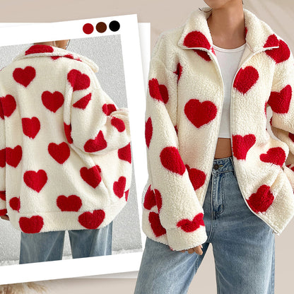 ❄️Winter Specials❄️ Women’s Warm Heart Print Full Zip Coats