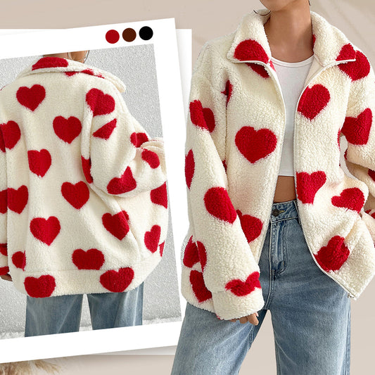 ❄️Winter Specials❄️ Women’s Warm Heart Print Full Zip Coats