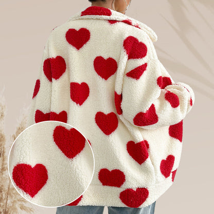 ❄️Winter Specials❄️ Women’s Warm Heart Print Full Zip Coats