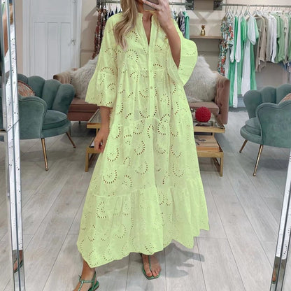 🌸Spring Specials💐 Women’s Elegant V Neck Eyelet Flowy Long Dress