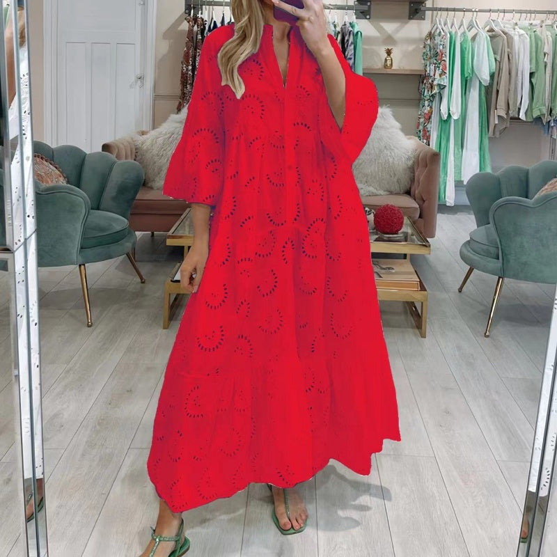 🌸Spring Specials💐 Women’s Elegant V Neck Eyelet Flowy Long Dress