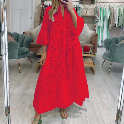 🌸Spring Specials💐 Women’s Elegant V Neck Eyelet Flowy Long Dress