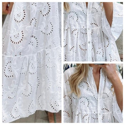 🌸Spring Specials💐 Women’s Elegant V Neck Eyelet Flowy Long Dress