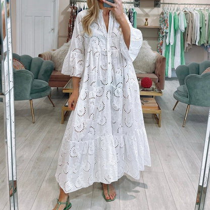 🌸Spring Specials💐 Women’s Elegant V Neck Eyelet Flowy Long Dress