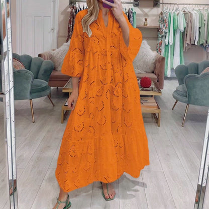 🌸Spring Specials💐 Women’s Elegant V Neck Eyelet Flowy Long Dress