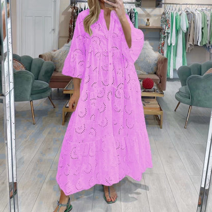 🌸Spring Specials💐 Women’s Elegant V Neck Eyelet Flowy Long Dress