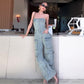 🔥2025 HOT SALE🔥 Women's Retro Denim Strapless Cargo Jumpsuit