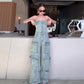 🔥2025 HOT SALE🔥 Women's Retro Denim Strapless Cargo Jumpsuit