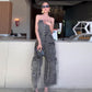 🔥2025 HOT SALE🔥 Women's Retro Denim Strapless Cargo Jumpsuit