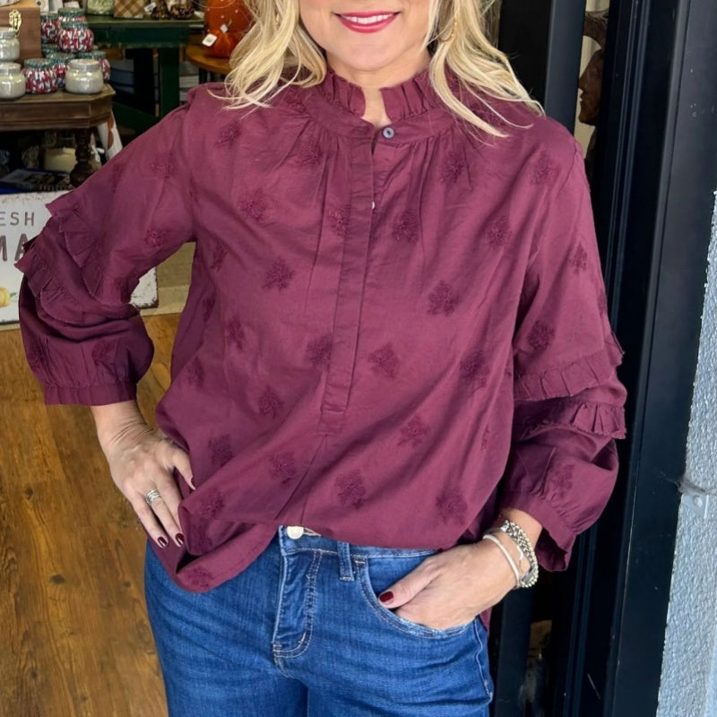 🔥2025 HOT SALE🔥 Women’s Loose Blouse with Ruffle Mock Neck