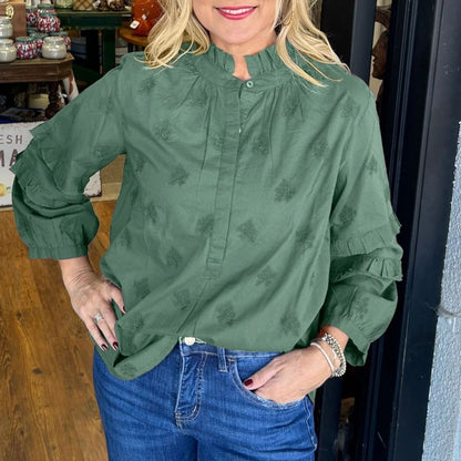 🔥2025 HOT SALE🔥 Women’s Loose Blouse with Ruffle Mock Neck