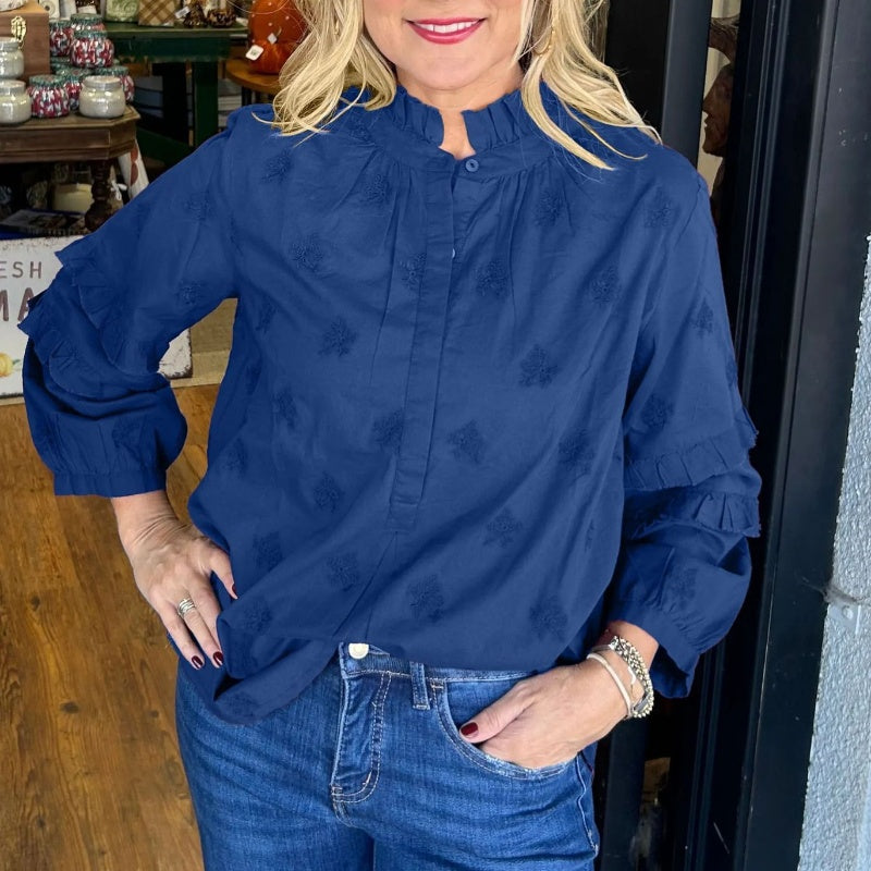 🔥2025 HOT SALE🔥 Women’s Loose Blouse with Ruffle Mock Neck