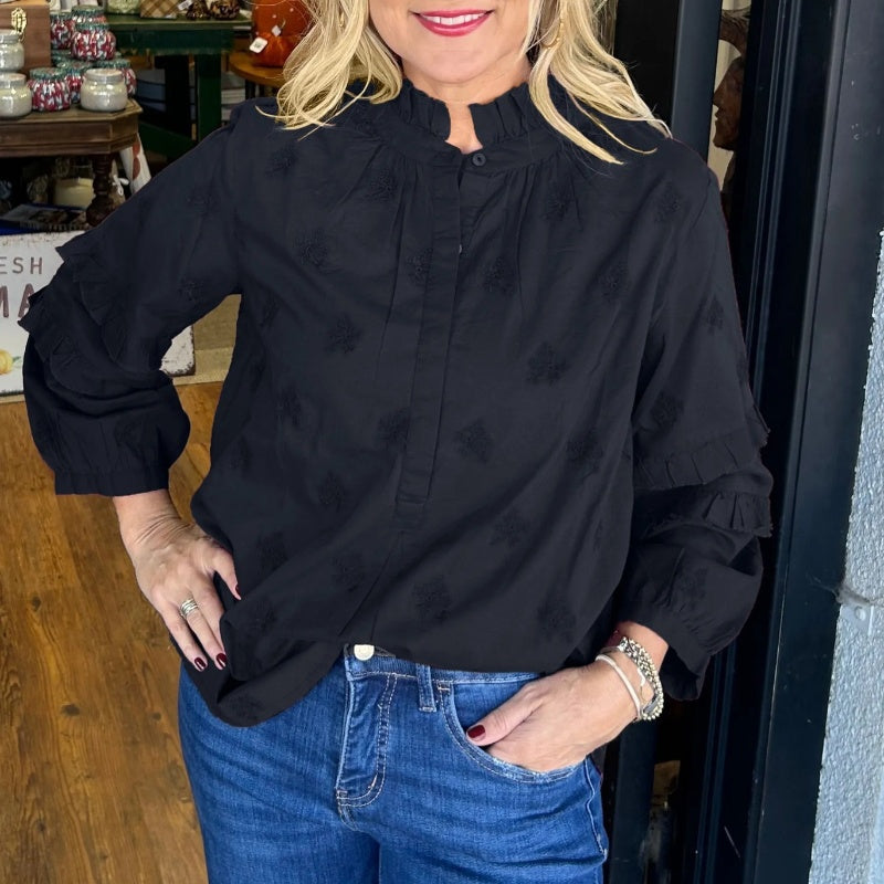 🔥2025 HOT SALE🔥 Women’s Loose Blouse with Ruffle Mock Neck