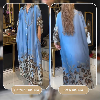 🌸Spring Specials🌸 Women's Printed Lapel Long Sleeve Maxi Dress