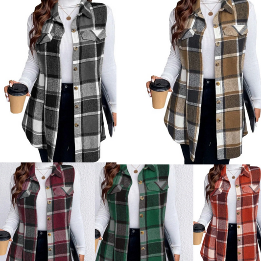 🌸Spring Specials🌸 Women's Plaid Button Down Vest Shirt with Pockets