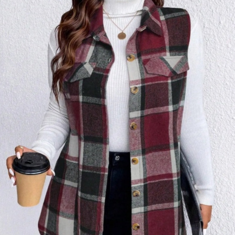 🌸Spring Specials🌸 Women's Plaid Button Down Vest Shirt with Pockets