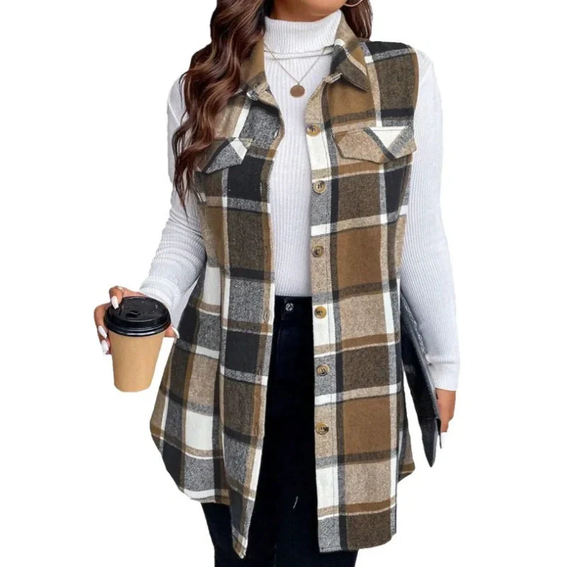 🌸Spring Specials🌸 Women's Plaid Button Down Vest Shirt with Pockets