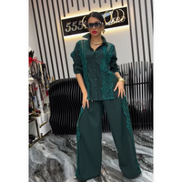 🌸Spring Specials🌸 Chic Lace Patchwork Shirt & Wide-Leg Pants (2-PCS Set)