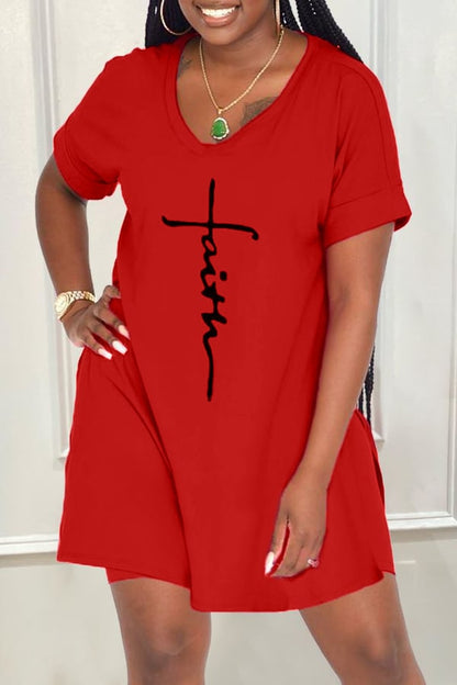 🌸Spring Specials🌸 Letter Print Split Side V Neck T-Shirt & Shorts (2 Piece Set)