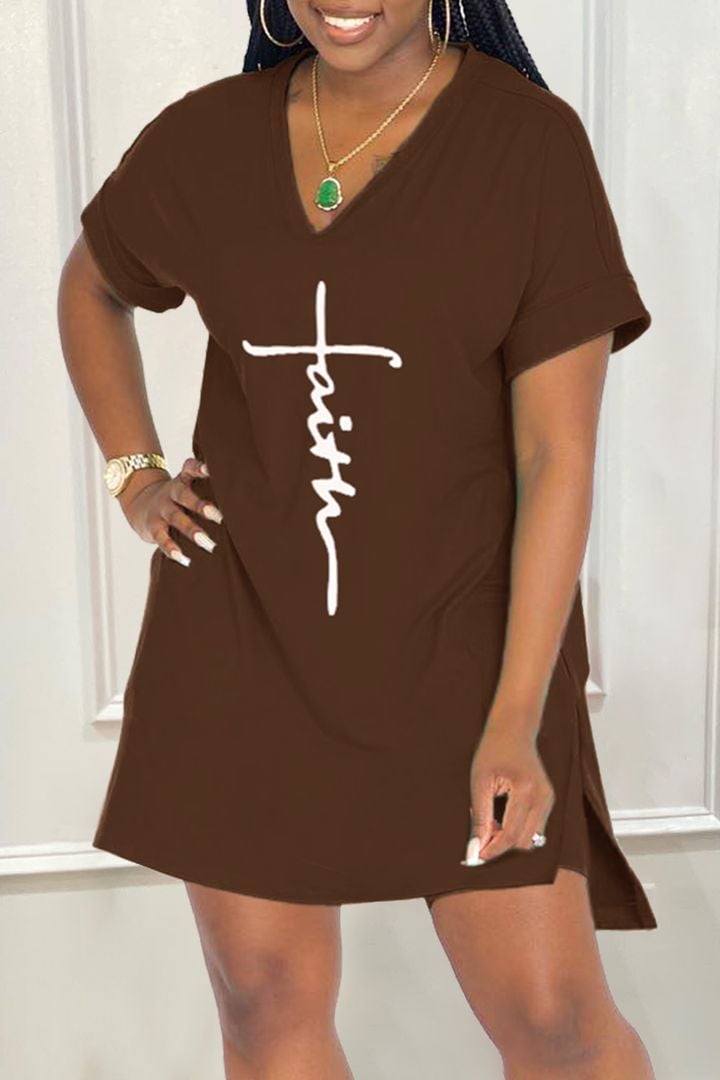 🌸Spring Specials🌸 Letter Print Split Side V Neck T-Shirt & Shorts (2 Piece Set)