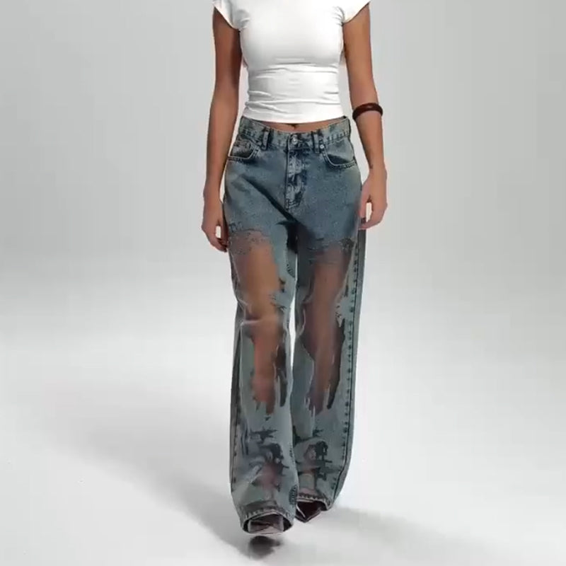 🌸Spring Specials🌸 Women's Vintage Mesh Patchwork Printed Jeans