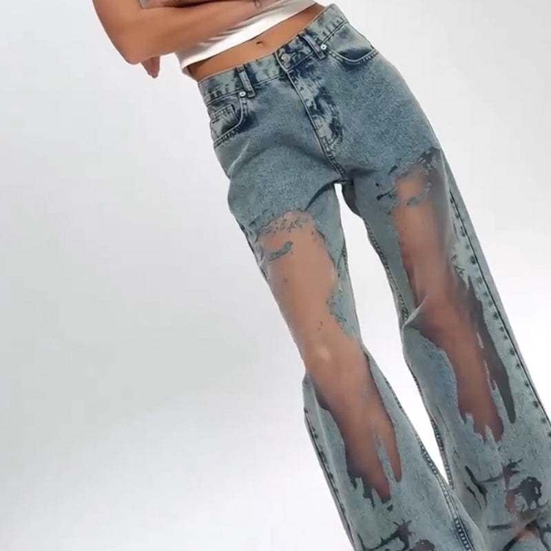🌸Spring Specials🌸 Women's Vintage Mesh Patchwork Printed Jeans