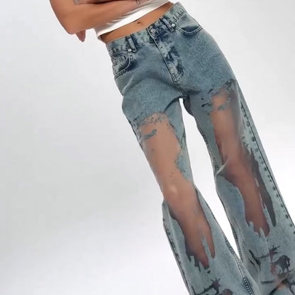 🌸Spring Specials🌸 Women's Vintage Mesh Patchwork Printed Jeans