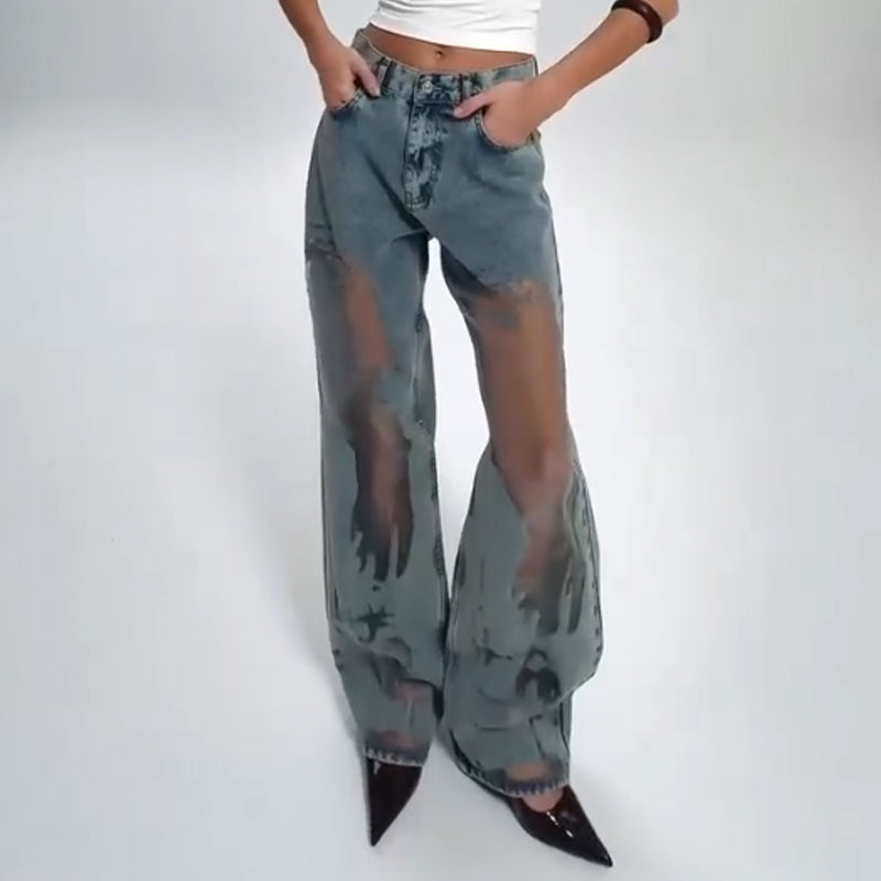 🌸Spring Specials🌸 Women's Vintage Mesh Patchwork Printed Jeans