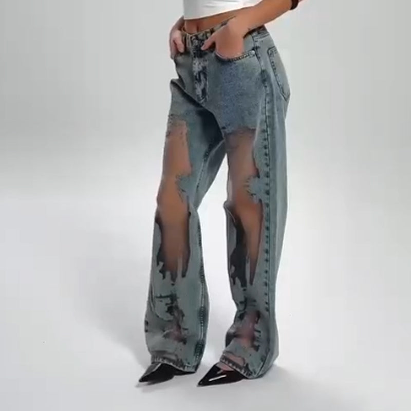 🌸Spring Specials🌸 Women's Vintage Mesh Patchwork Printed Jeans