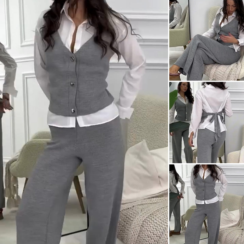 🌸Spring Specials🌸 Women's Faux Two-Piece Shirt Vest & Pants Set