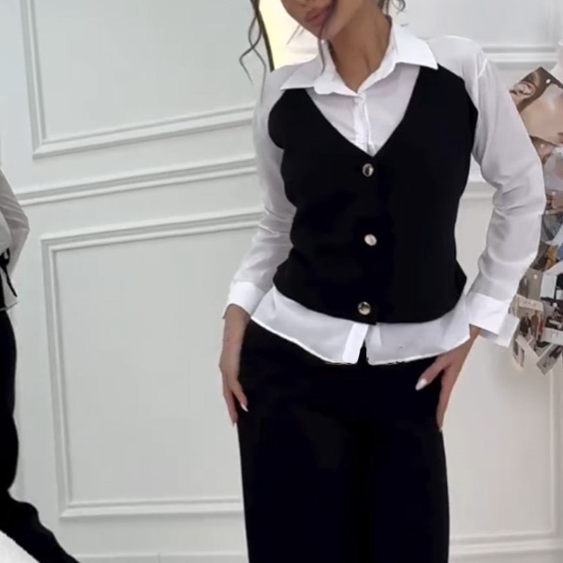 🌸Spring Specials🌸 Women's Faux Two-Piece Shirt Vest & Pants Set