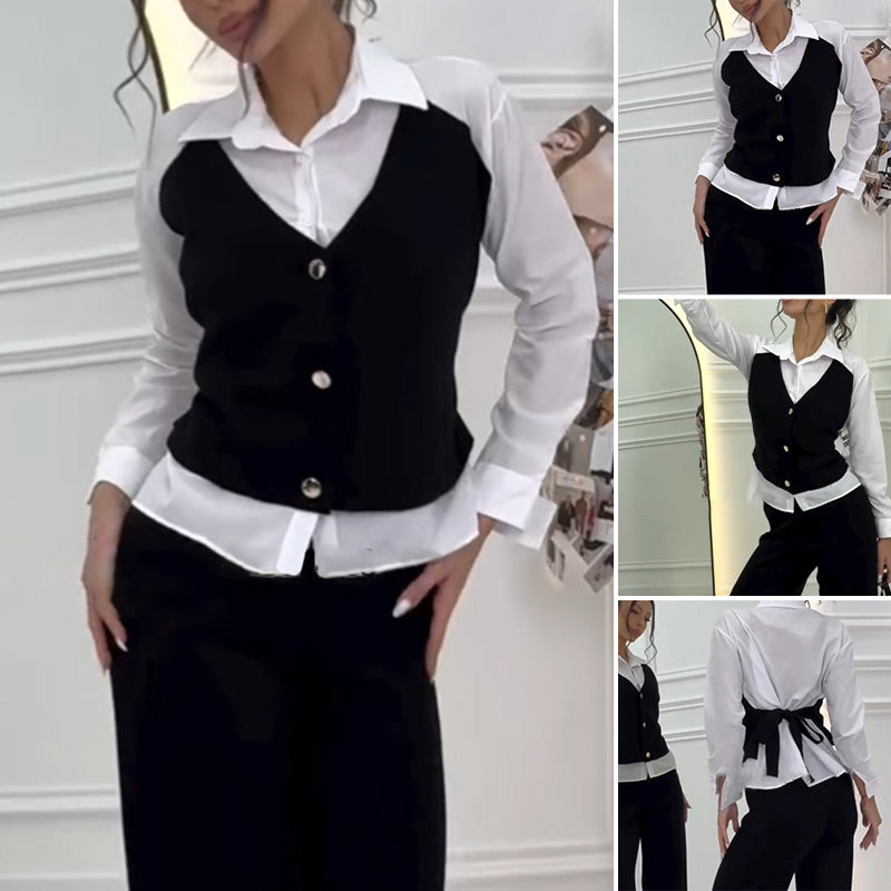 🌸Spring Specials🌸 Women's Faux Two-Piece Shirt Vest & Pants Set