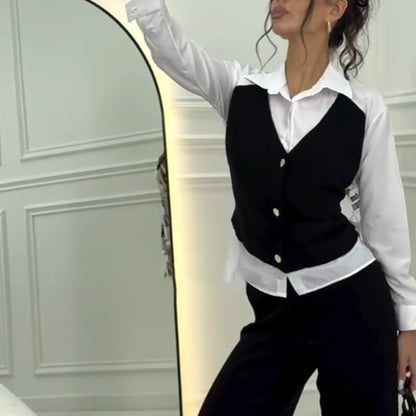🌸Spring Specials🌸 Women's Faux Two-Piece Shirt Vest & Pants Set