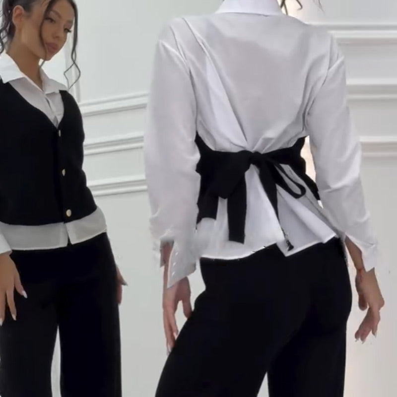 🌸Spring Specials🌸 Women's Faux Two-Piece Shirt Vest & Pants Set