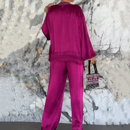 🌸Spring Specials🌸 Women's Round Neck Satin Zipper Casual (2-Piece Suit)