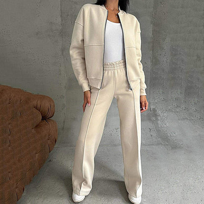 🌸Spring Specials💐 Women's Two-Piece Relaxed Fit Set - Zippered Jacket and Wide-Leg Pants