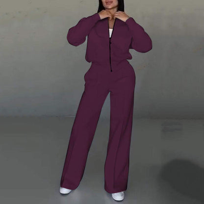 🌸Spring Specials💐 Women's Two-Piece Relaxed Fit Set - Zippered Jacket and Wide-Leg Pants
