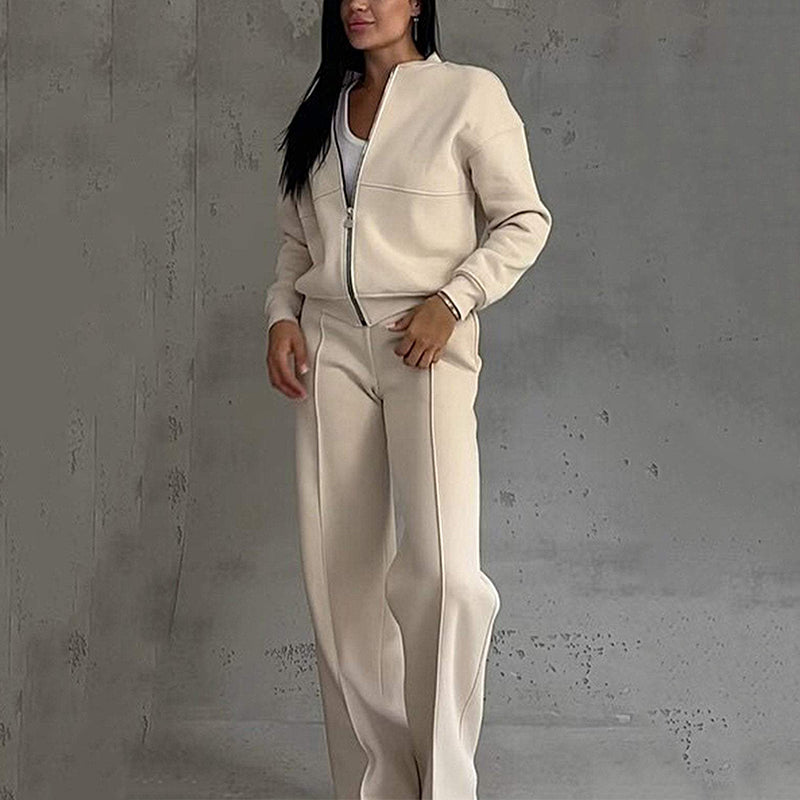 🌸Spring Specials💐 Women's Two-Piece Relaxed Fit Set - Zippered Jacket and Wide-Leg Pants