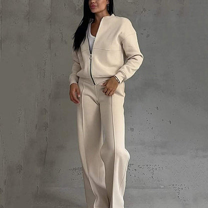 🌸Spring Specials💐 Women's Two-Piece Relaxed Fit Set - Zippered Jacket and Wide-Leg Pants