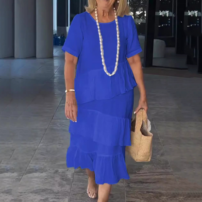 🌸Spring Specials💐 Women's Pleated Tiered Round Neck Solid Dress