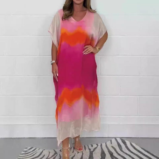 🌸Spring Specials💐 Women Comfortable Casual Chiffon Dip Dye Dress