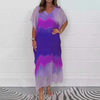 🌸Spring Specials💐 Women Comfortable Casual Chiffon Dip Dye Dress