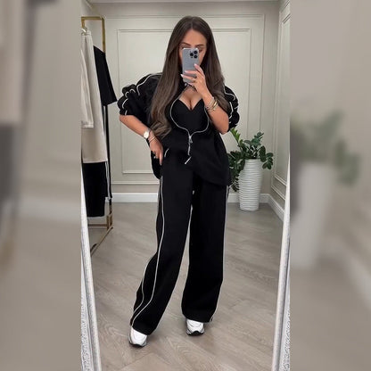 🌸Spring Specials🌸 Women’s Striped Zipper Coat ＆ Pants (2-Piece Set)