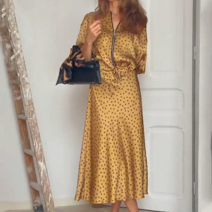 🌸Spring Specials🌸 Women's 2-Piece Polka Dot Outfit Zip-Up Top & Midi Skirt